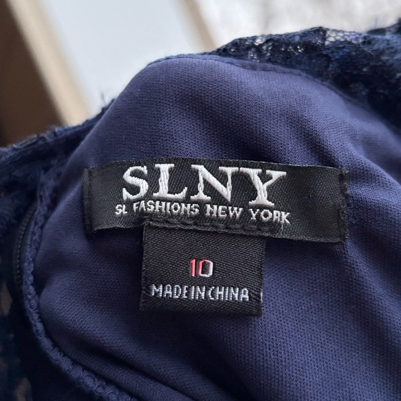 🆕 SLNY Navy Blue Sequin LaceL Dress Size 10 Gown Mother of the Bride Party - Picture 15 of 17